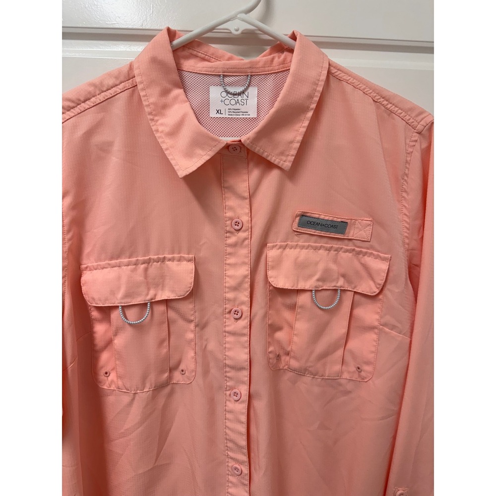 Ocean +Coast Womens XL Pink Long Sleeve Fishing Hiking Shirt Ventilated Ripstop